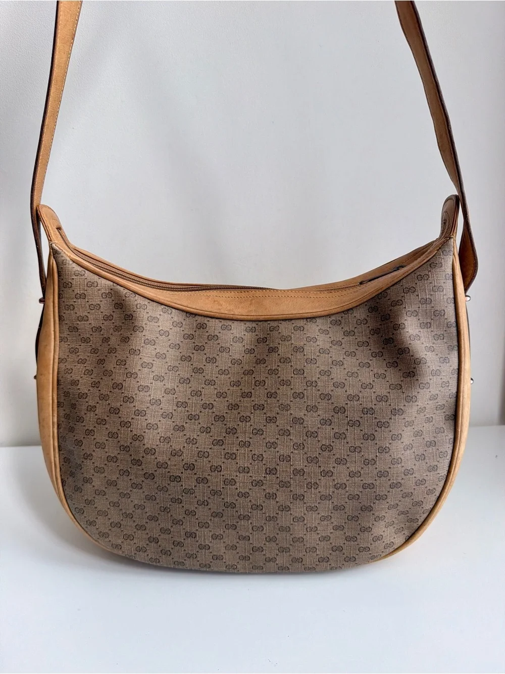 Authentic Gucci Micro GG Supreme Vintage Crescent Crossbody Bag